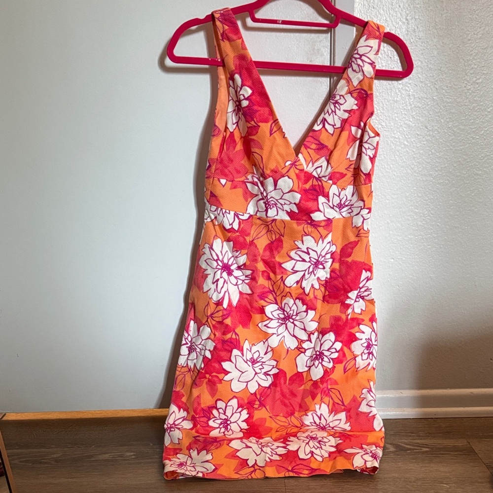 David Meister Orange and Pink Floral Dress